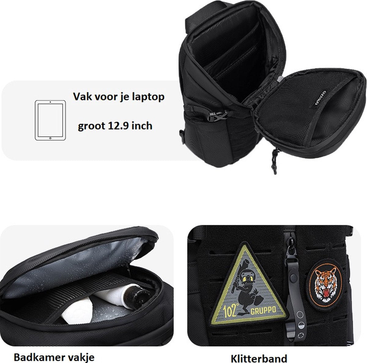 Avoir Avoir® Crossbody tas dames - Crossbodytassen - Crossbody tas heren - Crossbody tas - Crossbody rugzak - Crossbody tas heren - Slingbag - Crossbodytassen heren - Crossbody tas - Grijs / Zwart