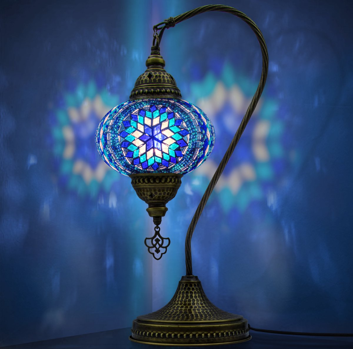 Mozaïek Zwanenhalslamp, Handgemaakt Nachtlampje, Turkse, Arabische, Oosterse, Tiffany, Marokkaanse Decoratieve Tafellampen Voor Slaapkamer, Bureau, Woonkamer En Perfect Cadeau Voor Speciale Dagen - Blauw