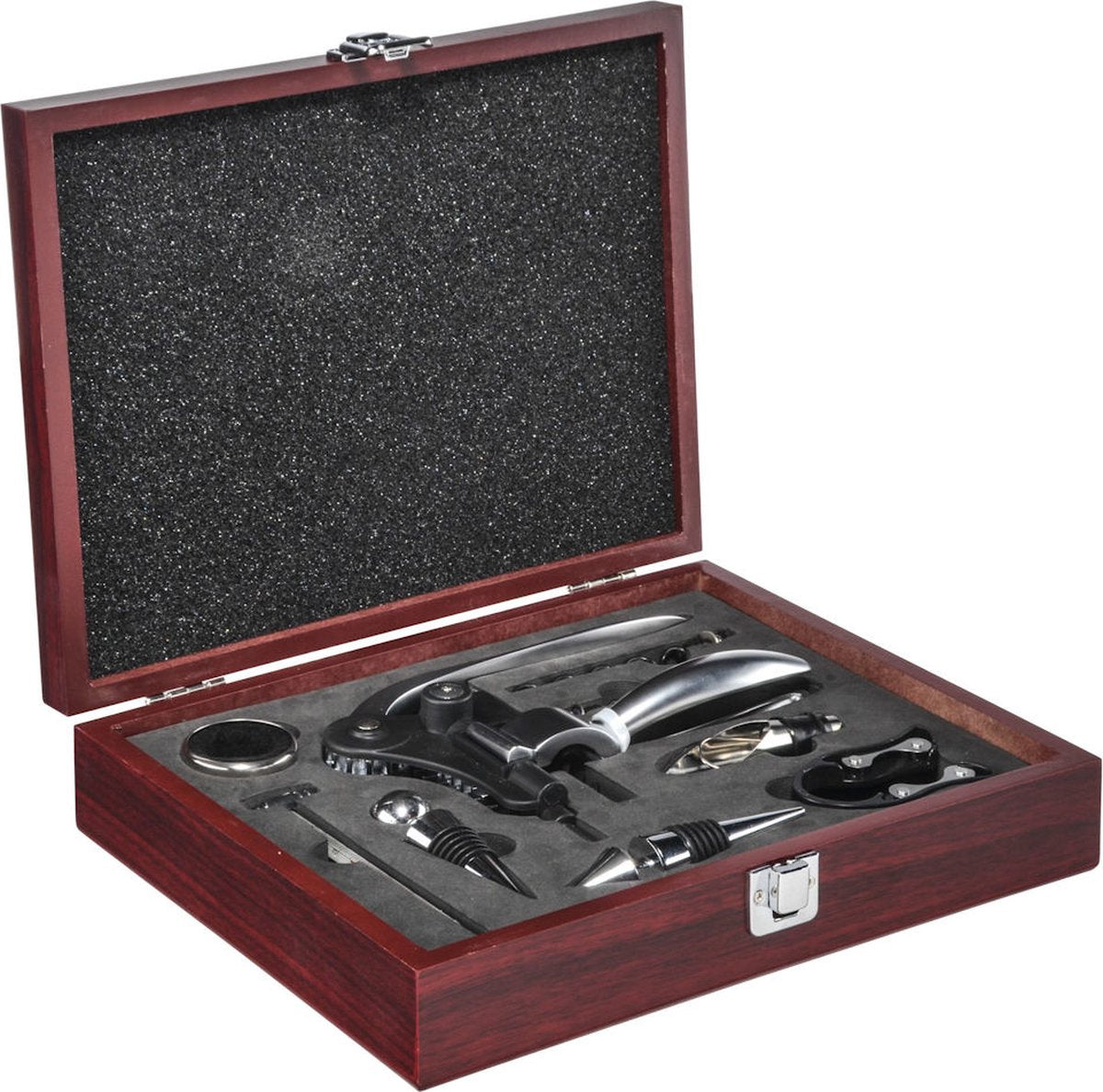 10-Piece Luxury Wine Set - Wine Bottle Accessory Set - Wine Tools - Wine Corkscrew - In Luxury Wooden Storage Box - Gift Set