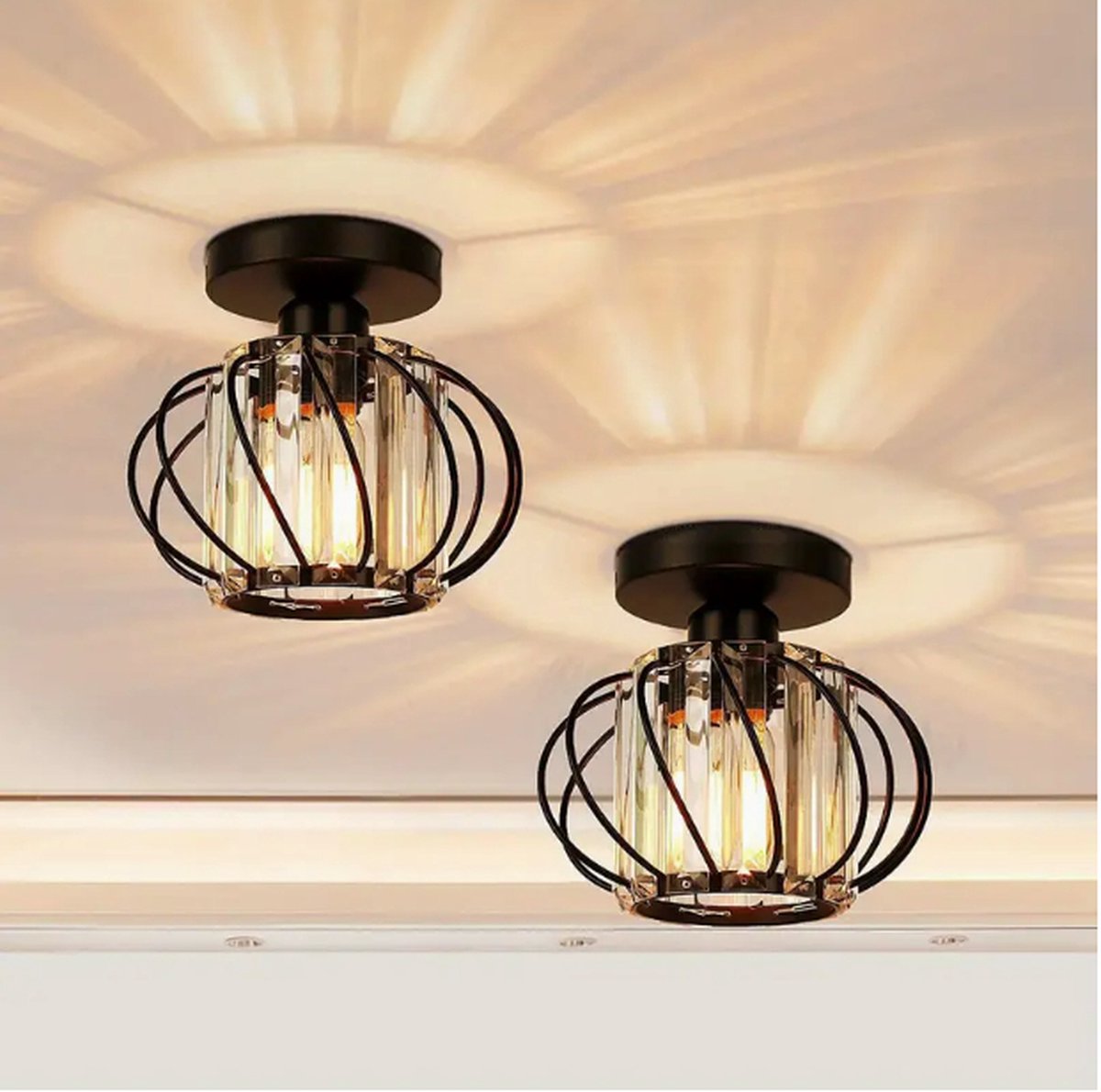 Modern Crystal Ceiling Lamp - LED Round Crystal - Chandelier - Black - Aisle or Hallway Lamp - Crystal Led Lamp - Ceiling Light