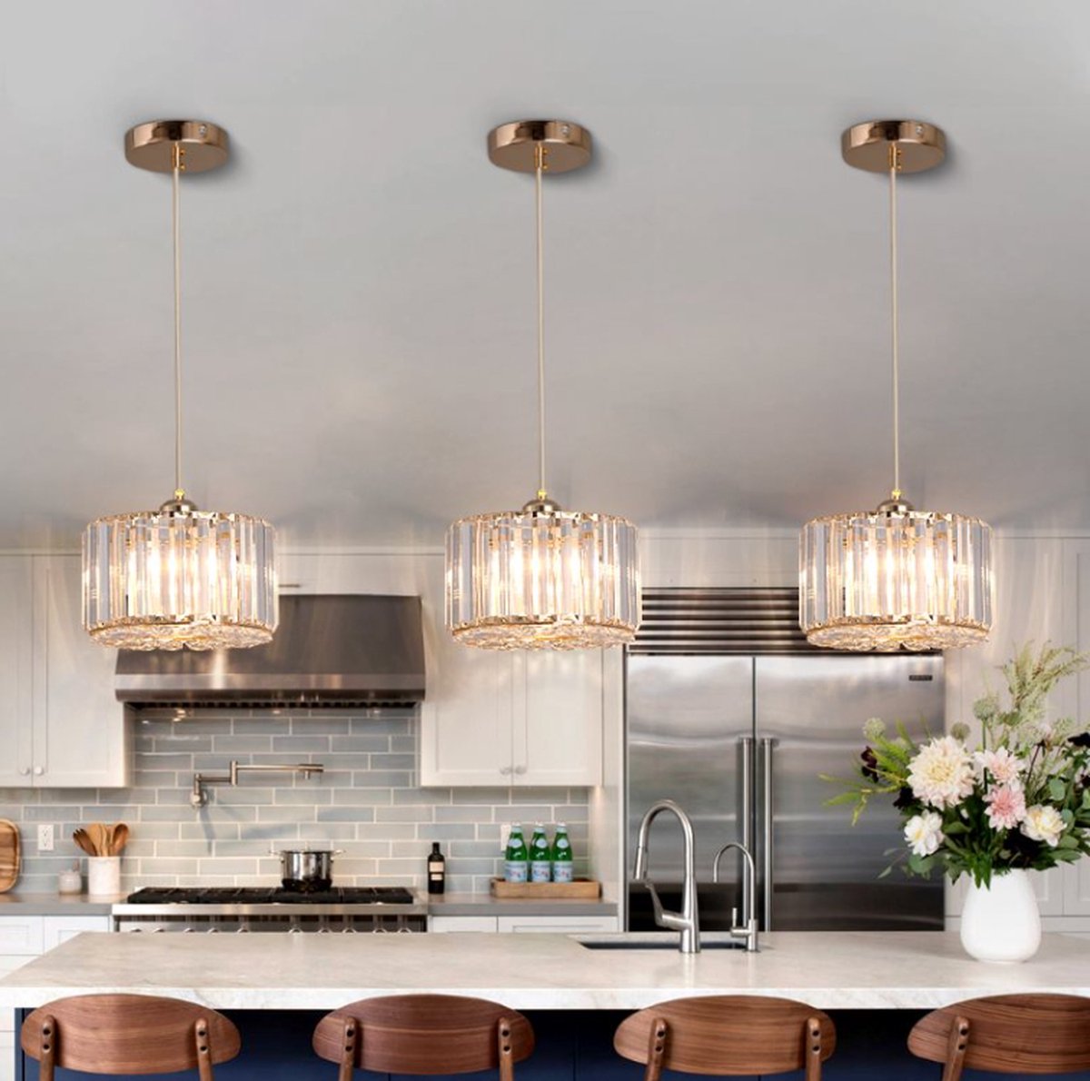 Modern Crystal Pendant Light - LED Crystal - Chandelier - Gold - 20 cm - Aisle or Hallway Lamp - Crystal LED Lamp - Ceiling Light