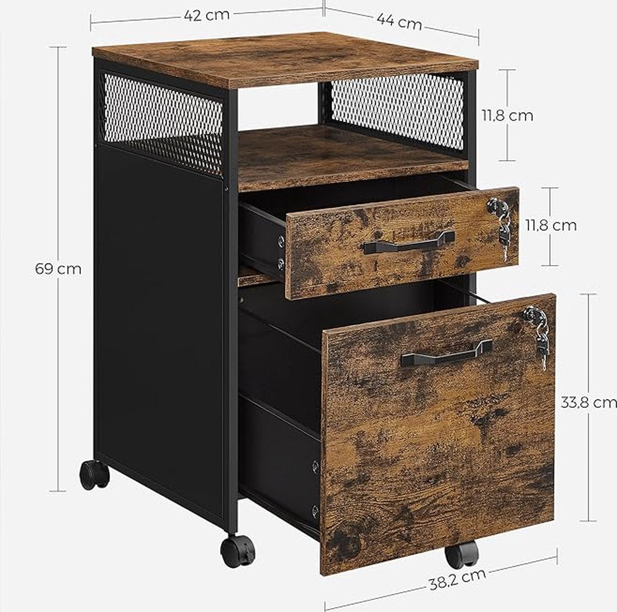 Ladenkastje - Rolblok - Bureau ladeblok - Bureaukastje - Nachtkastje - Ladenkastje - Kantoor - Verrijdbaar ladeblok - Slot - Archiefkast - Rolcontainer voor onder bureau - Mobiele bureaukast - Afsluitbaar - Met e-book