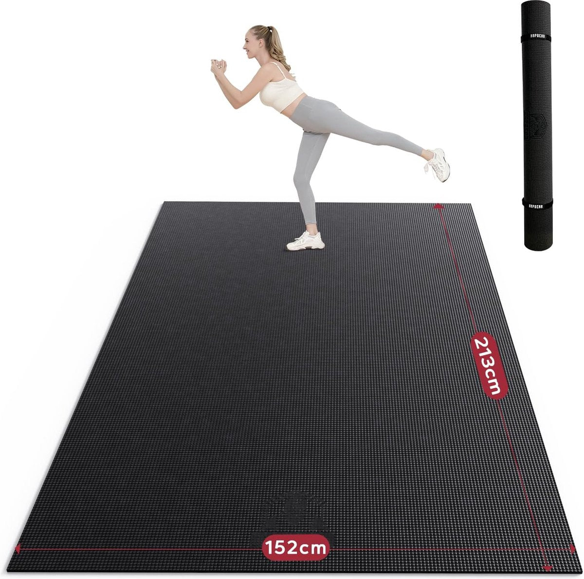 Extra Large Brede Sportmat Fitnessmat Antislip Yogamat XXL 213 cm x 152 cm x 8 mm dikte, Hoge Dichtheid Ultra Duurzaam PVC, Gymnastiekmat met Fitnessbanden, Schoenvriendelijk