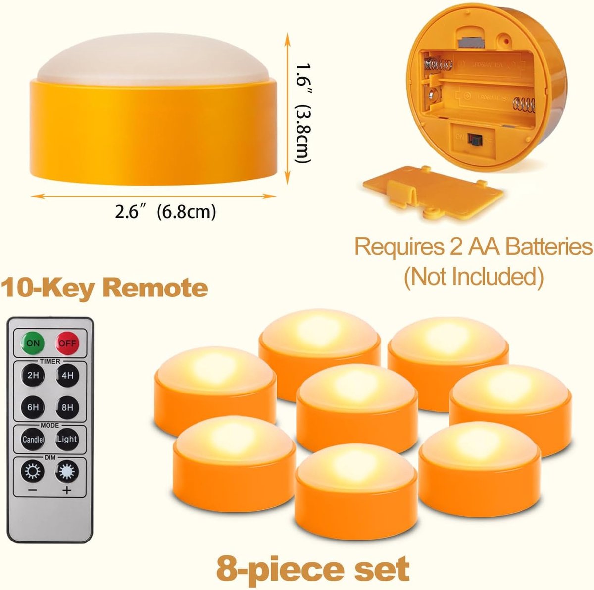 8PCS Halloween Pumpkin LED Lights with Remote Control Timer Bright Flickering Battery Operated Jack-O-Lantern Electric Flameless Candles for Halloween Decorations Gift