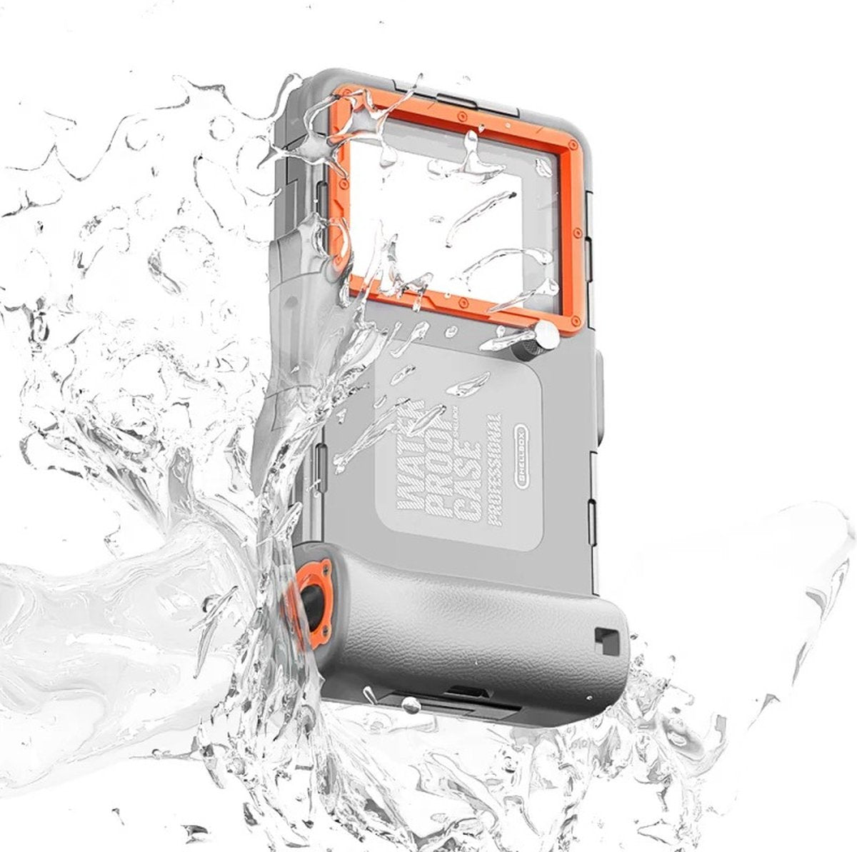 Waterproof Phone Case Universal Smartphone Diving Cover - Swimming Snorkeling Underwater - iPhone 14 Pro Max 13 11 Samsung S23 Ultra S22 S9 Huawei Google OnePlus Xiaomi Motorola - Grey/ Orange