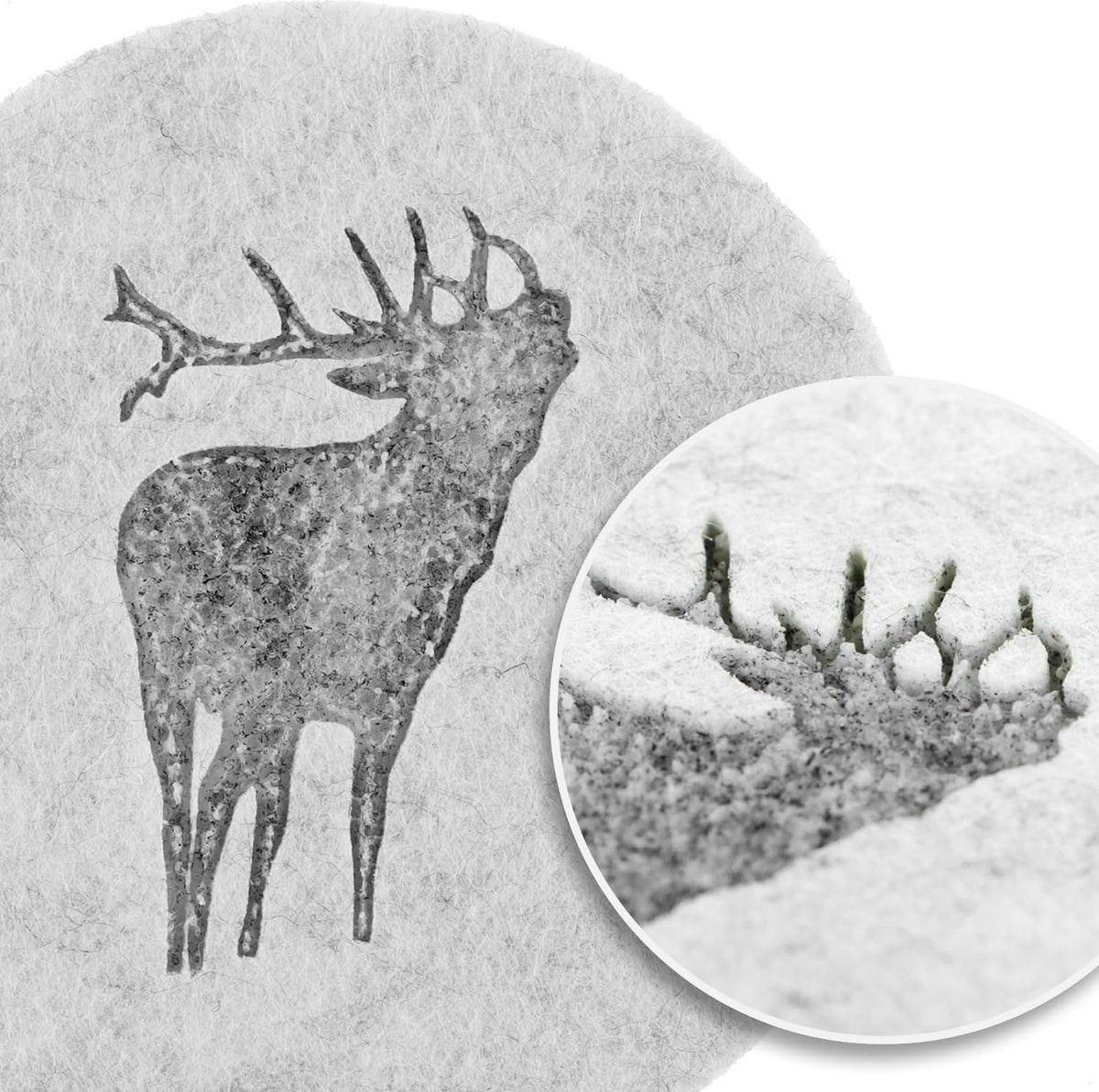 16x vilten onderzetters, tafelbeschermer van robuust vilt, onderlegger voor kopjes, glazen, kopjesonderzetters met hertenmotief, ronde beschermmat, afwasbaar, Ø 10 cm (Ø 10 cm, hert)
