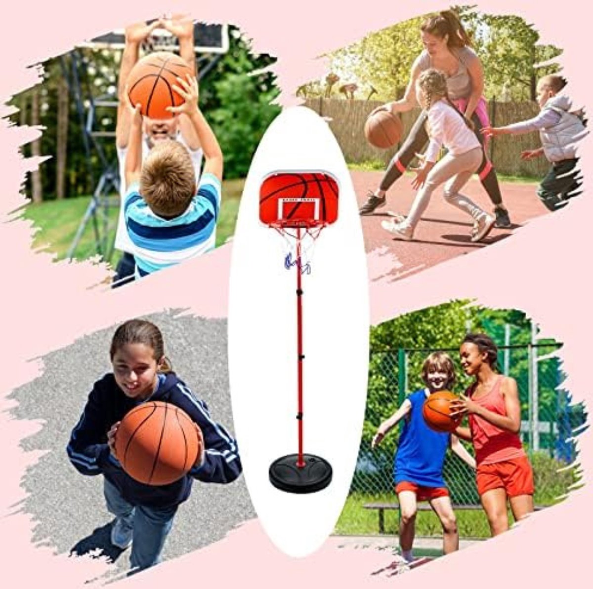 Outdoor Basketbalring - Basketbalpaal met Standaard - Basketbalpaal voor Kinderen - Verstelbare Basketbalpaal - 63 tot 150cm