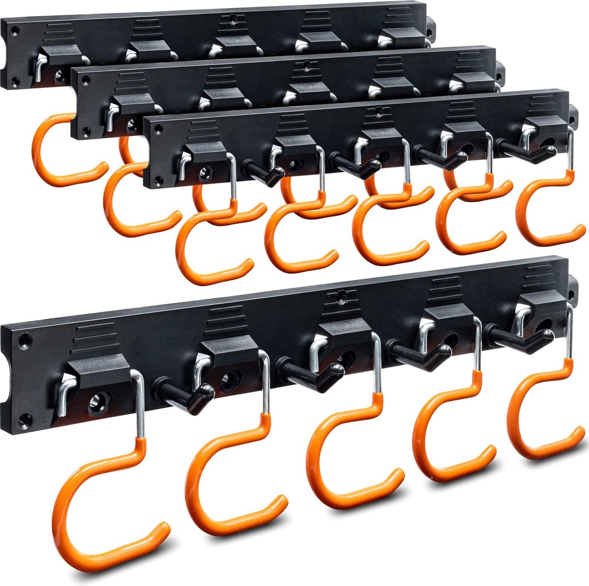 Garden tool holder, 4 x 40 cm, tool holder, wall holder with anti-slip rubber coating, garden tools, suspension for garage, tool shed, cellar