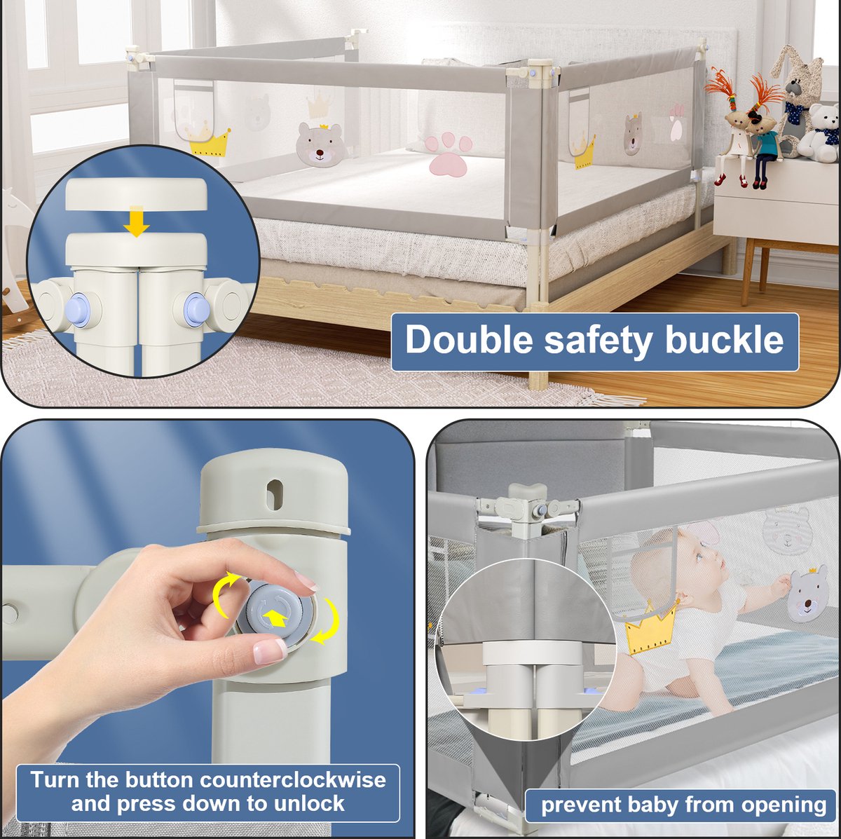 Bedhekje 200 cm Kinderbedhekje voor verticaal heffen, veiligheidsbescherming bedhekje om te beschermen tegen vallen voor peuters Valbeveiliging Valbescherming