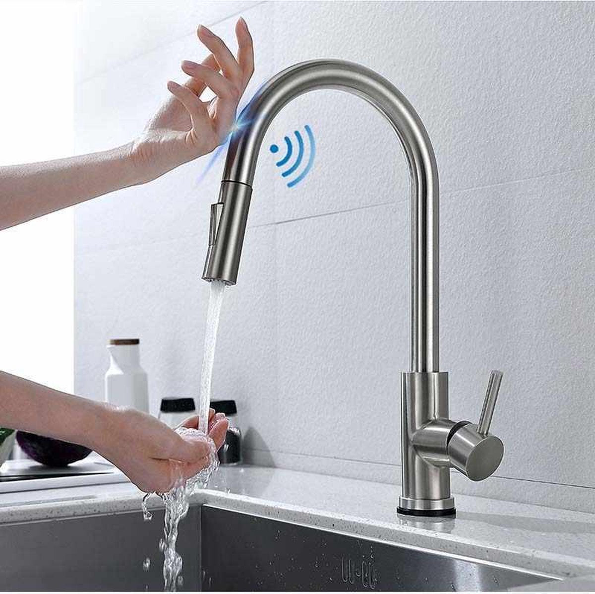 Touch Sensor kitchen tap pull-out hose stainless steel fully swivel hot and cold