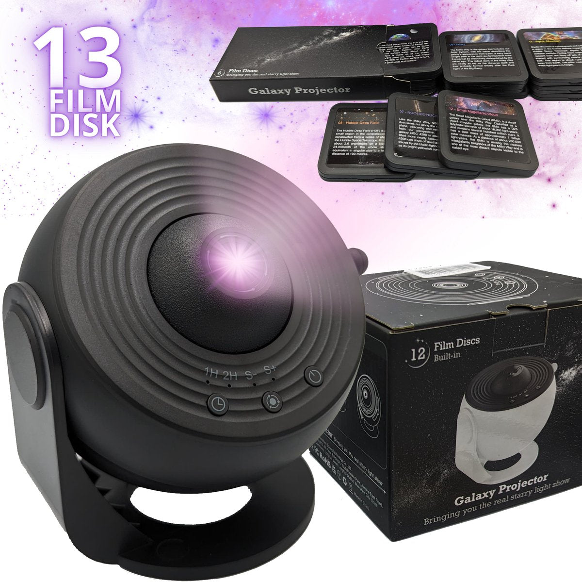 Unique 13-in-1 Star Projector - Children's Night Light - Star Projector - Disco Light - Galaxy Projector - Sunset Lamp - Starry Sky Projector - Disco - Blacklight - Sleep - Star Projector - Star Lamp - Party - Mood Lamp - Night Light - Black