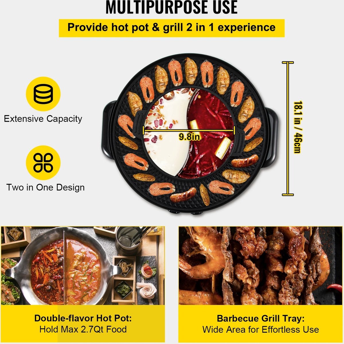 Koreaanse BBQ - Hotpot Elektrisch - Koreaanse BBQ - Koreaanse Grill - Koreaanse Grill- en Hotpotset - Koreaanse BBQ Grill - Gourmetstel - Steengrill