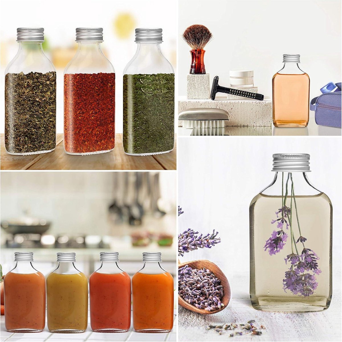 Mini 100ml Glazen Flesjes - 20 Stuks, Zilveren Dopjes & Trechter - Lege Mini Flesjes Voor Bruiloften & Feestjes - Alcohol Shots & Drankjes