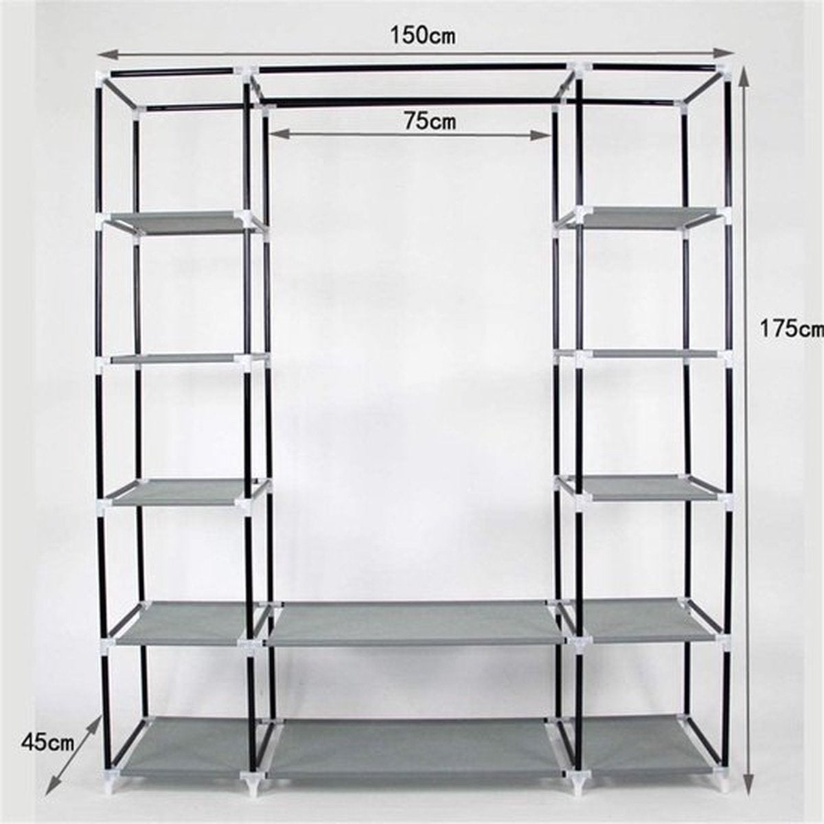 LG Life’s Green Folding Wardrobe – 143x44x169CM – Clothes Rack with 12 Shelves and Hanging Rail – Fabric Wardrobe – 225KG Load Capacity – Grey