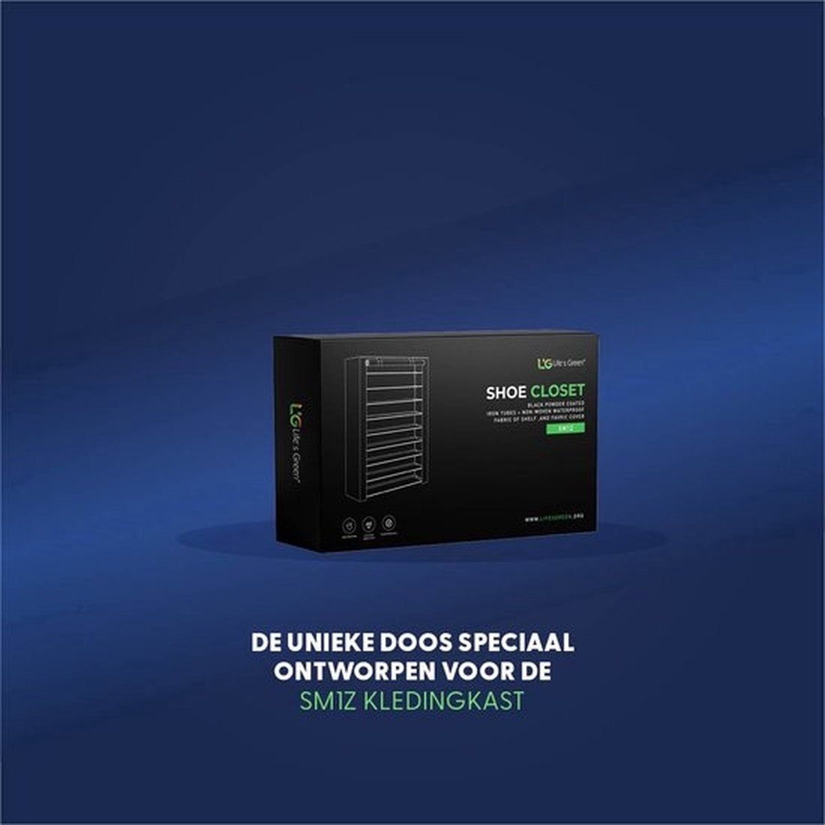 LG Life's Green Opvouwbare Schoenenkast - Schoenenopslag met 10 legplanken - Opbergkast - Stoffen Kledingkast - 80KG Draagvermogen - Zwart - 100 x 28 x 164 cm