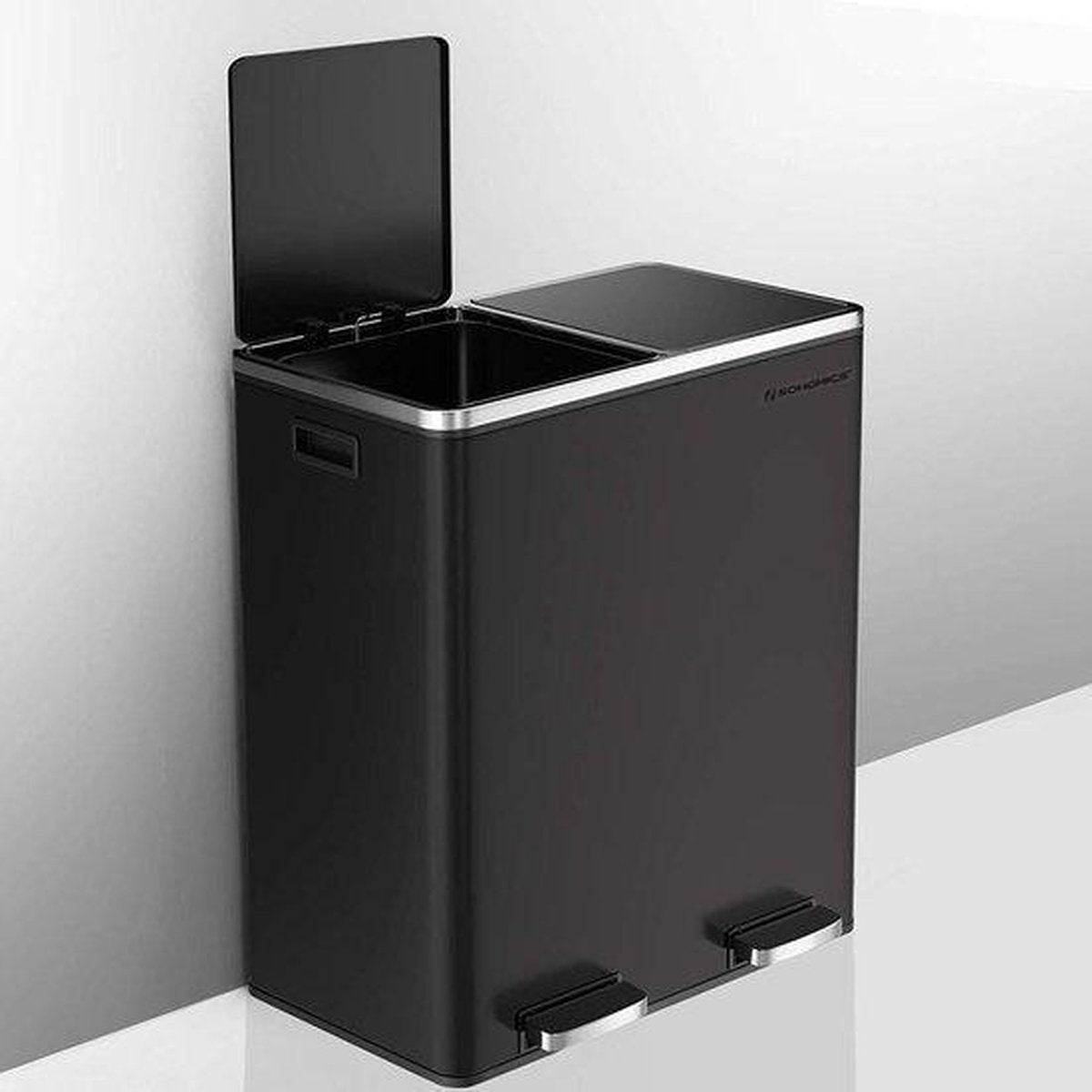 Songmics - Afvalemmer - 60 liter inhoud (2x30) - Met 2 gescheiden bakken - RVS - Zwart