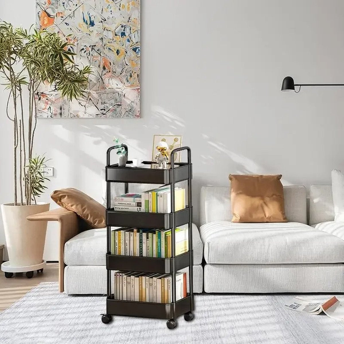Bealive® Opbergrek - Keuken trolley - Karretje op wielen - Verplaatsbaar - Met wielen - Zwart - 37 x 25 x 98.5 cm