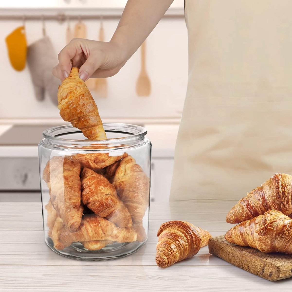 Large Storage Jars with Lid, Airtight, 5800ml Large Glass Container with Lid, Kitchen Storage Jar for Flour, Biscuits, Nuts, Pasta and Coffee Beans, Transparent.