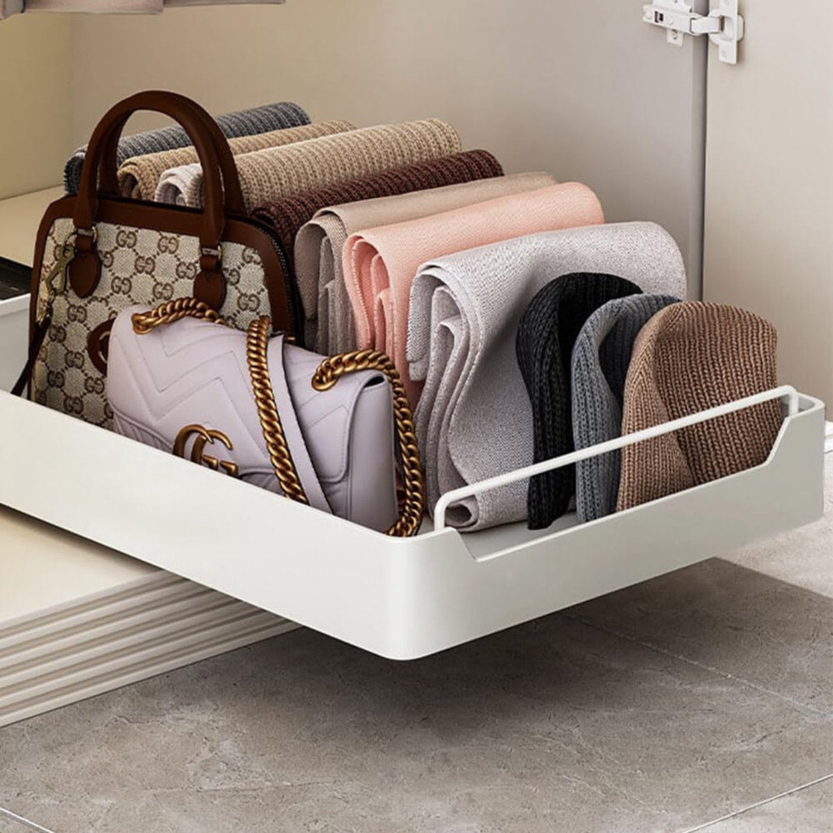Telescopic drawer, pull-out drawer 40 cm kitchen, pull-out drawer kitchen cabinet, beige telescopic drawer for retrofitting without drilling, pull-out cabinet organizer (40 cm wide)