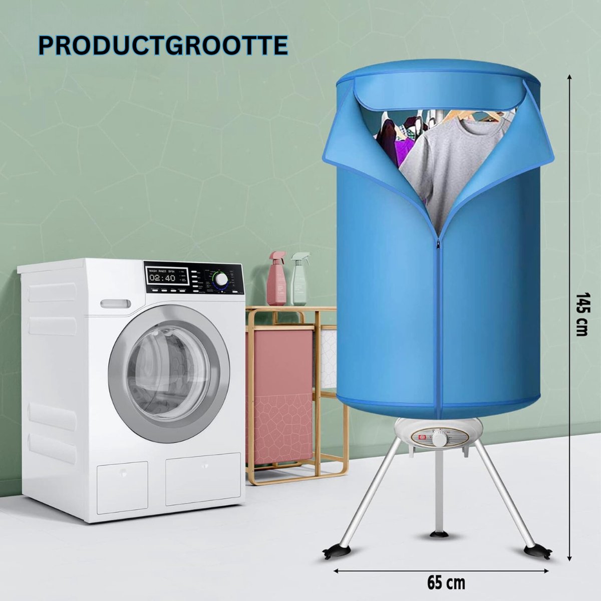 Portable Hot Air Dryer - Portable hot air clothes dryer without friction for 1,000 watts. 10 kg laundry