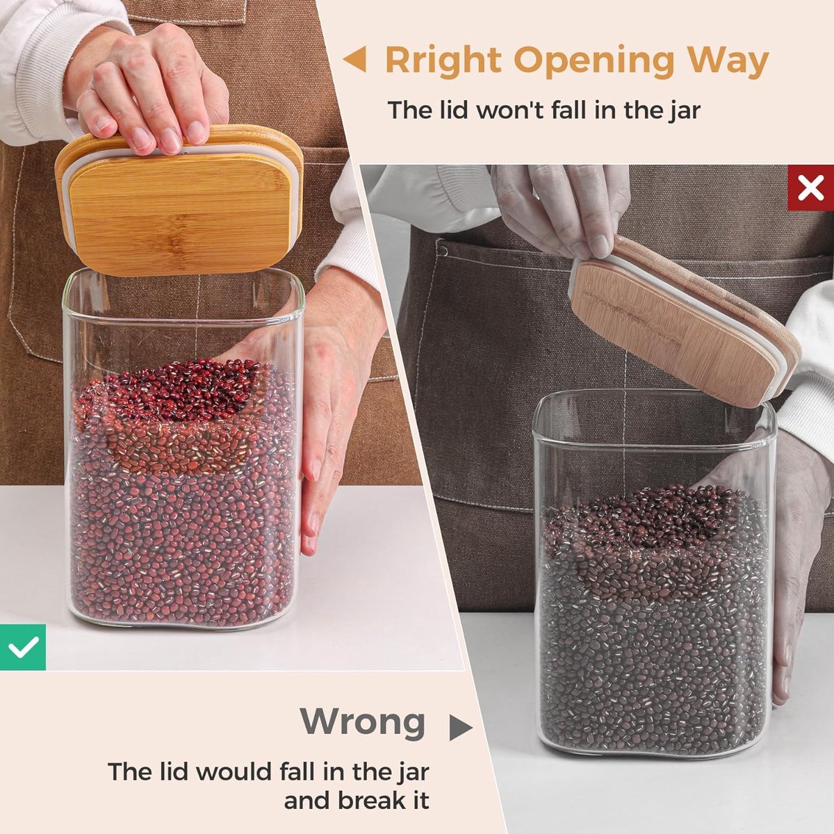 160 oz glazen voedselopslagcontainers, 1 gallon glazen meel- en suikercontainers met luchtdichte deksels, grote vierkante glazen potten met bamboe deksels voor rijst, pasta, havermout, granen,