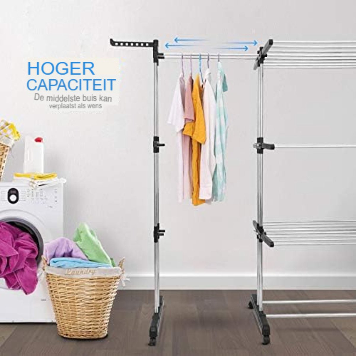 Folding Clothes Rack on Wheels - Standing Clothes Rack - Drying Tower with Wheels - Drying Rack on Wheels - Clothes Rack on Wheels