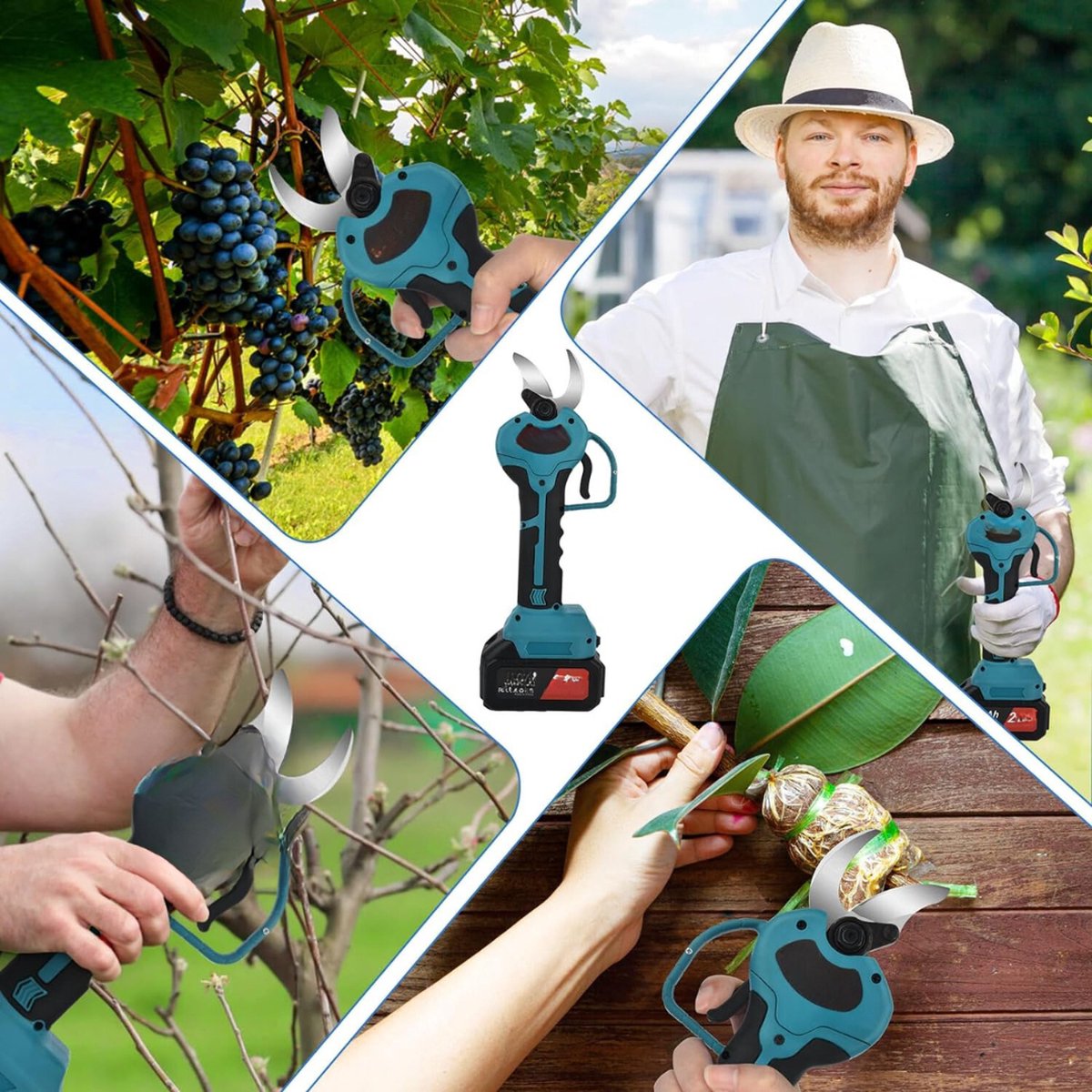 Electric Pruning Shears – Hedge Trimmer – Branch Cutter – Garden Tools – Cordless – Power – Ergonomic – Flexible – Including Battery With Charger – Blue – 3000 MAh