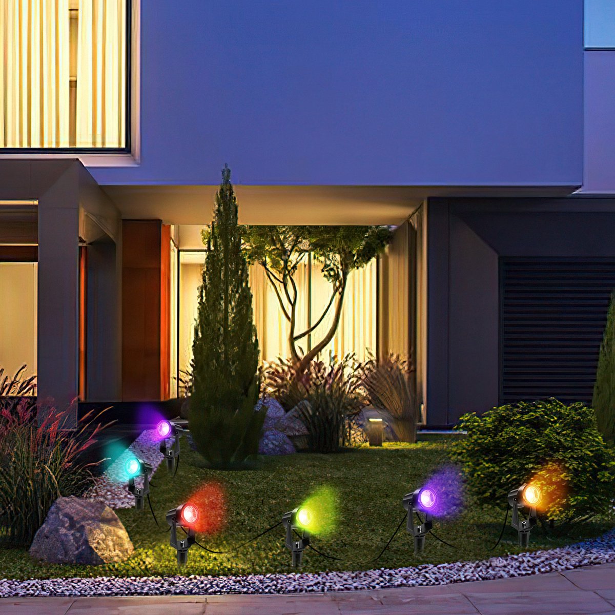 LED Tuinspot met Grondspies - RGB 6 Stuks met afstandsbediening - Tuinverlichting met Stekker 6 in 1 - Buitenverlichting Prikspots - Waterdicht IP65