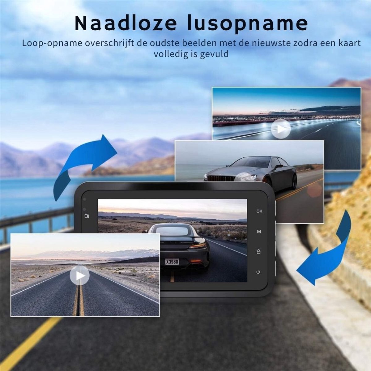 Dual Dashcam - Dashcam Voor Auto 1080p Full HD - Voor- en Achteruitrijcamera Met 3-inch Lcd-Display – Autocamera Met Bewegingsdetectie - Nachtzicht - Versnellingssensor