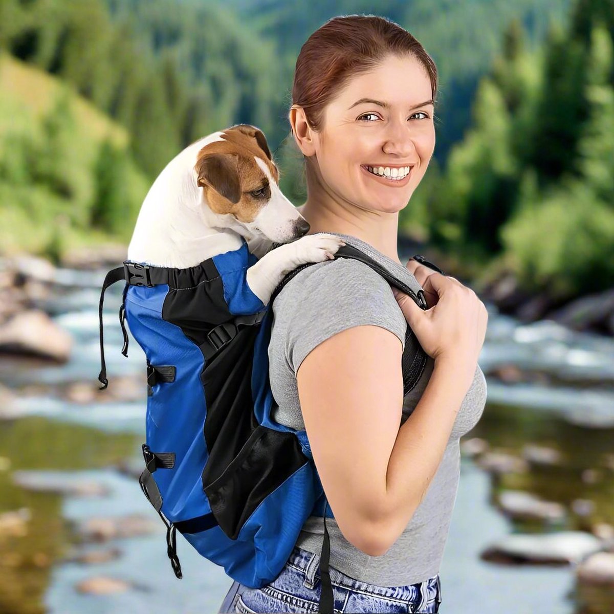 Dog backpack - dog carrier - blue - M