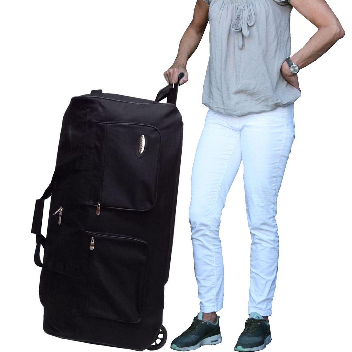 Amber XXL Wheel Bag / Travel Bag - With 3 Wheels | 90x41x45cm | Enormous Capacity 165 Liters | Large Weekend Bag | Trolley with Wheels | XL Wheel Bag - Black