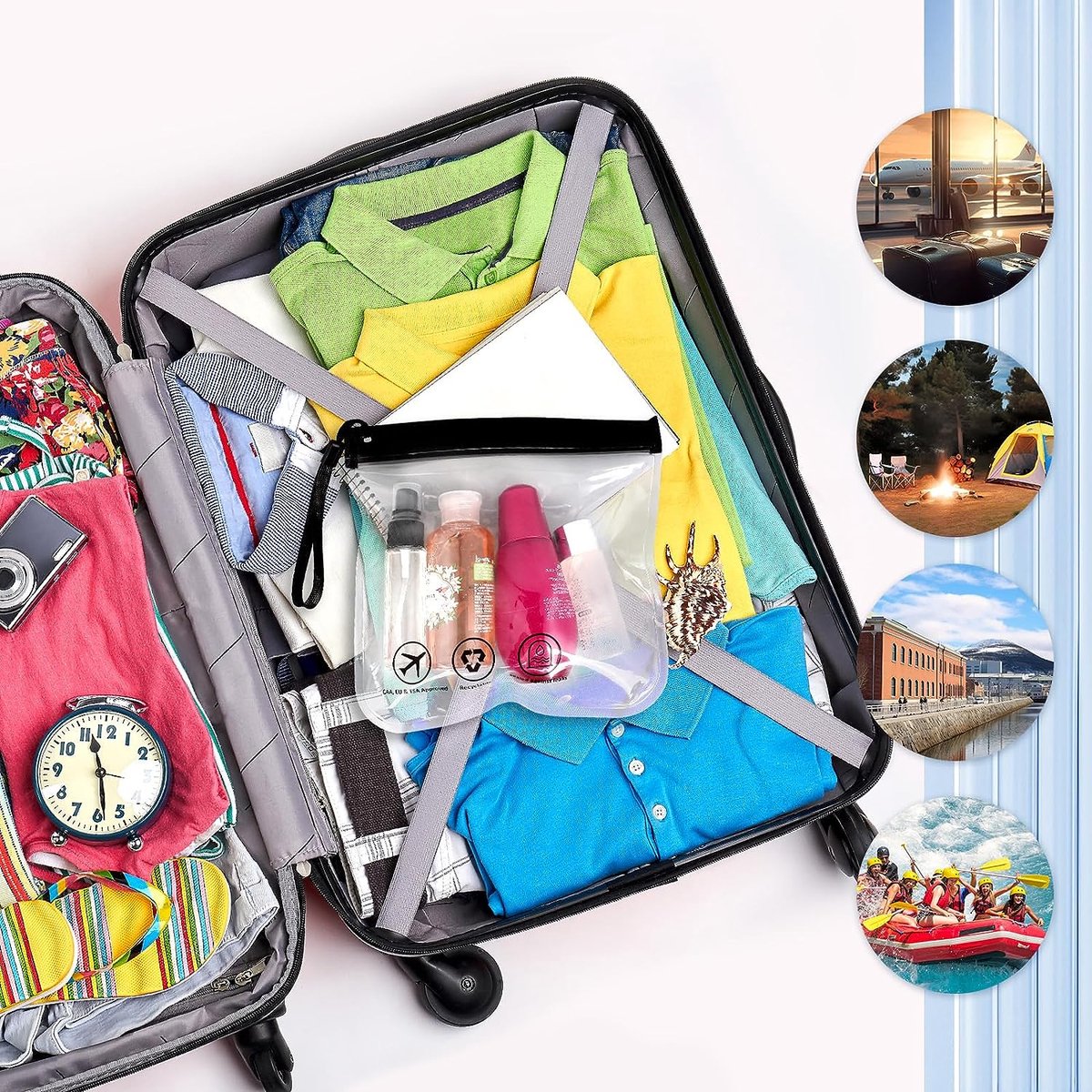 Airplane bag, liquids, 1 liter, transparent, hand luggage, worldwide approved, 4 pieces, 100% leak-proof zip bag, airplane, toiletry bag, travel accessories, ladies and gentlemen