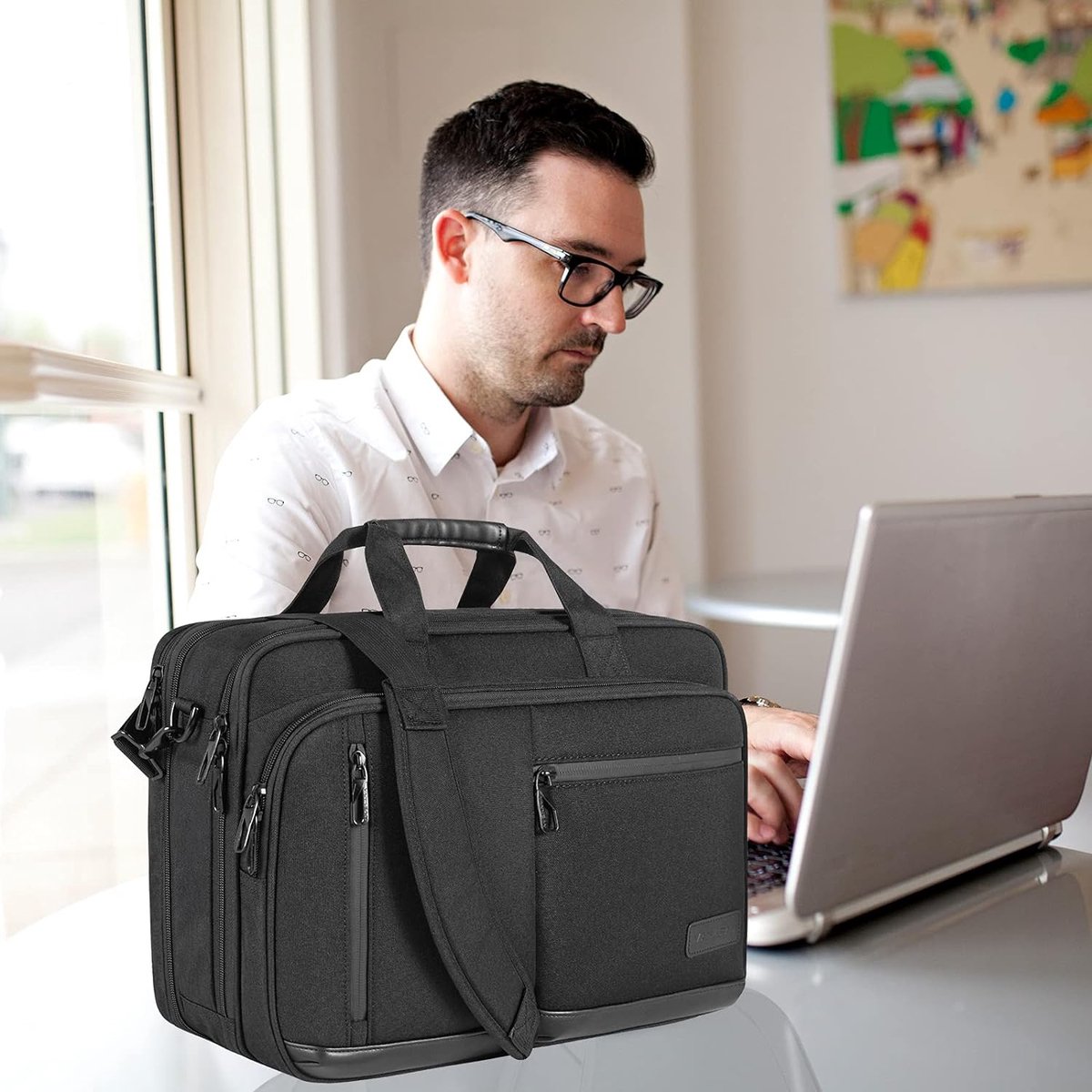 17,3 inch laptop aktetas voor mannen en vrouwen, hoogwaardige schoudertas, waterafstotende laptoptas met RFID-vak, uitbreidbare messenger bag