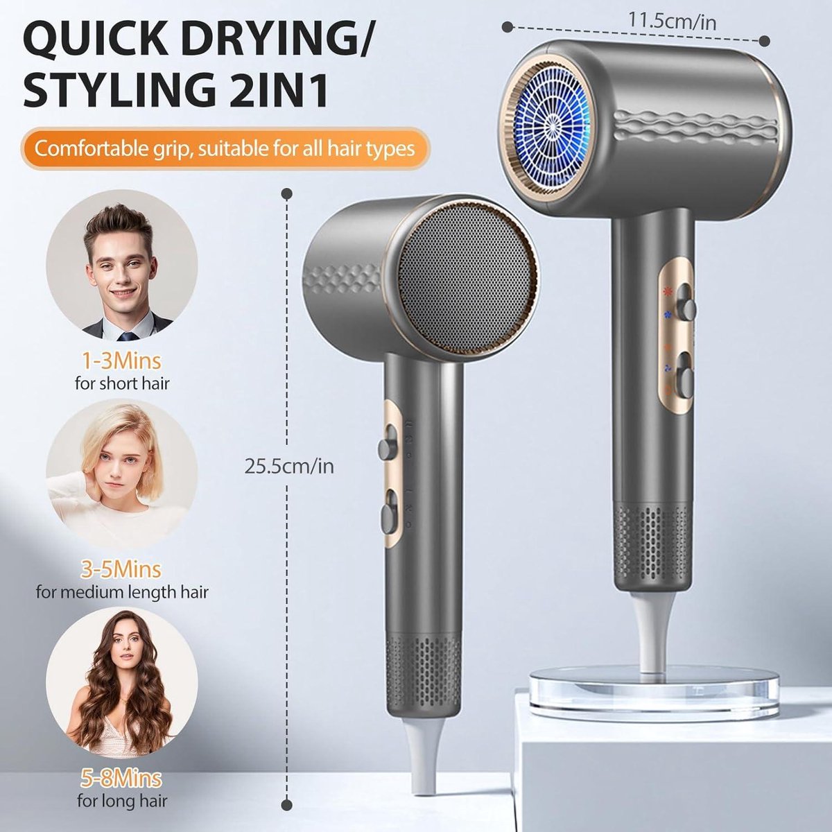 Ionische Föhn 2400 W Professionele Haardroger met 1 Concentrator - Diffuser 2 Snelheden en 3 Temperaturen