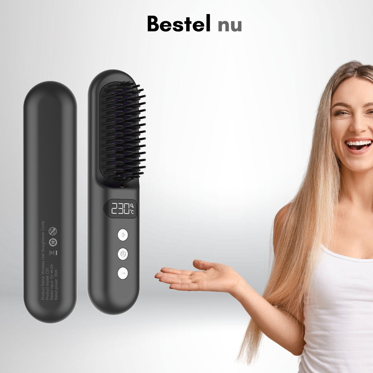 Snoerloze Stijlborstel - LED - Model 2024 - Sinterklaas - Kerst - Zwart - 230 graden - Stijlkam - Stijlborstels - Warmteborstel - Straight Brush - Elektrische haarborstel - Stijltang - Föhnborstel - Snoerloze föhn - Snoerloze stijltang - Oplaadbaar