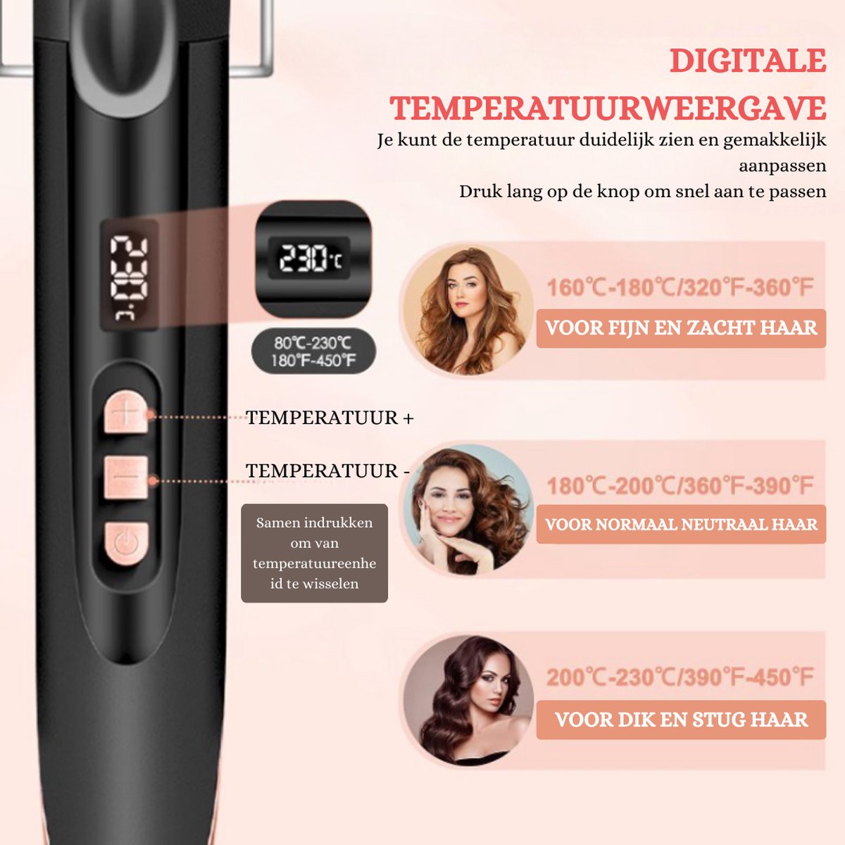 Versatile 5-in-1 Ceramic Curling Iron Set - Interchangeable Attachments, Digital Display, Adjustable Temperature (80-230 °C), Including 2 Hair Clips and Comb
