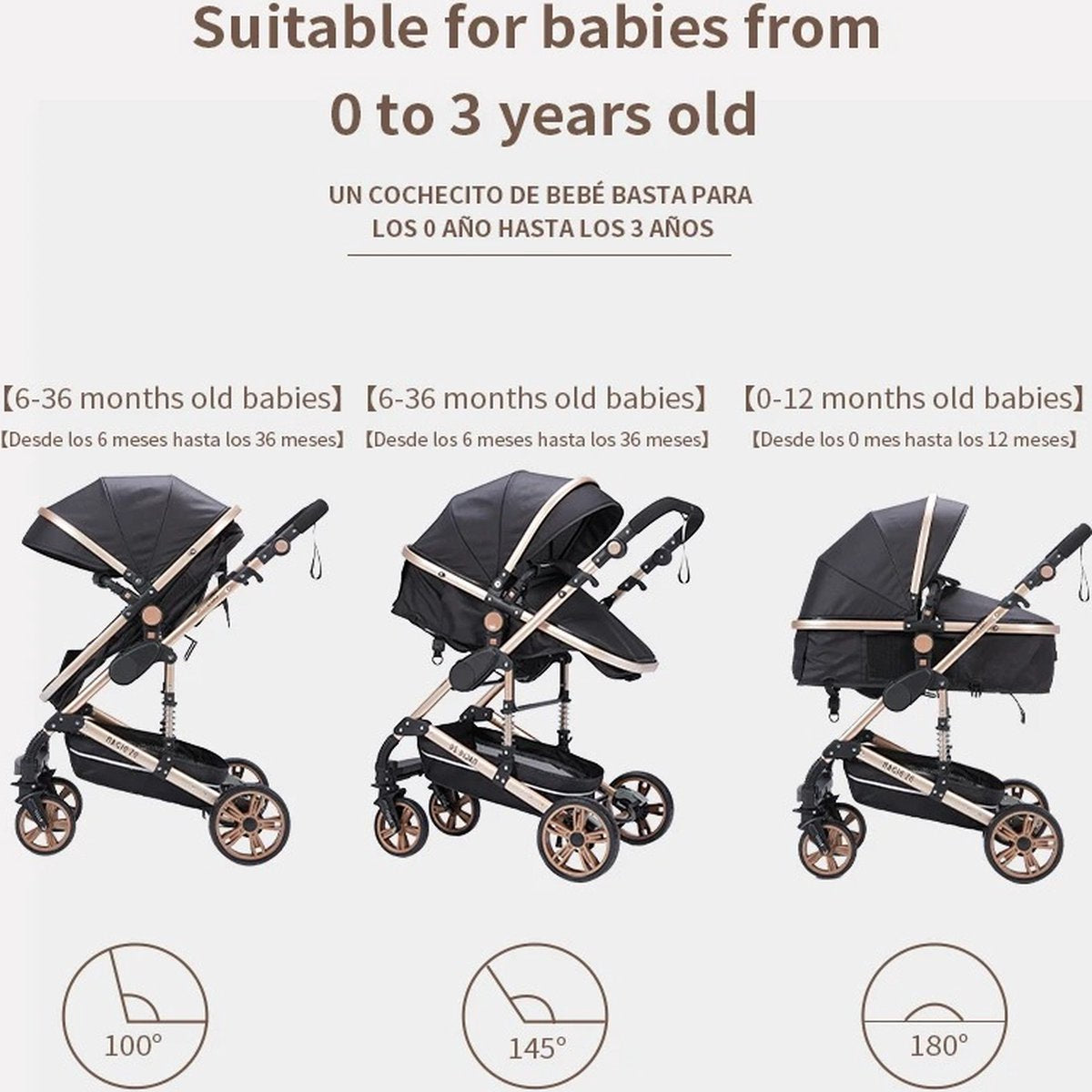 3-in-1 Kinderwagen - Luxe Buggy - Wandelwagen - Babywagen - Inclusief Maxi Cosi - Baby Stroller - Baby Autostoel - Inclusief Accessoires - Zwart - 42x45x103 cm.