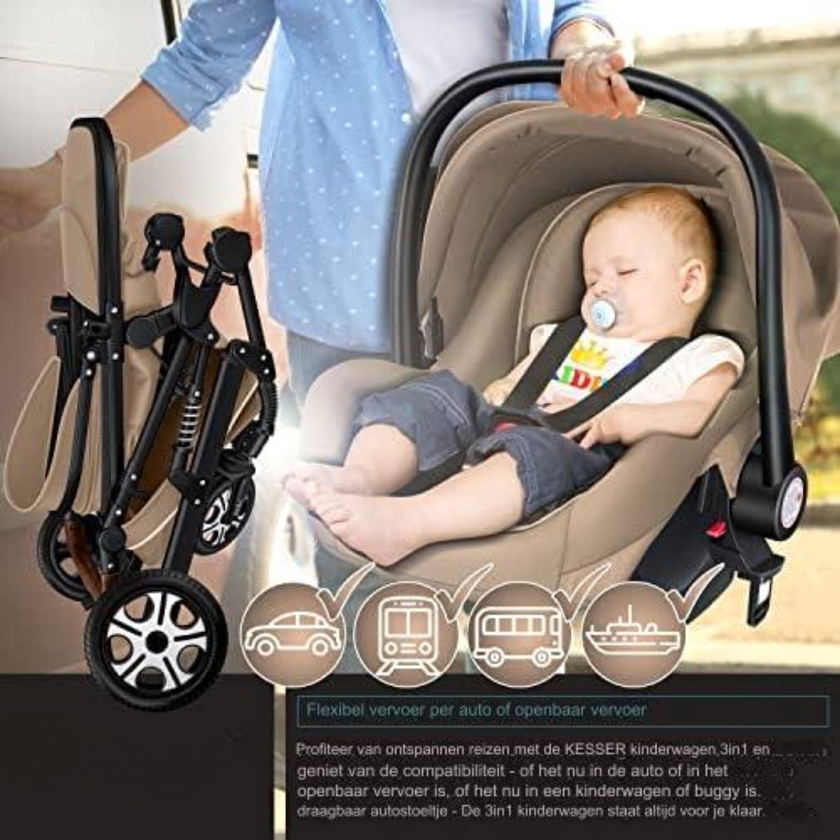 Kinderwagen 3-in-1 - Babywagen 3-in-1 - Wandelwagen - Kinderwagen 3-in-1 inclusief autostoel