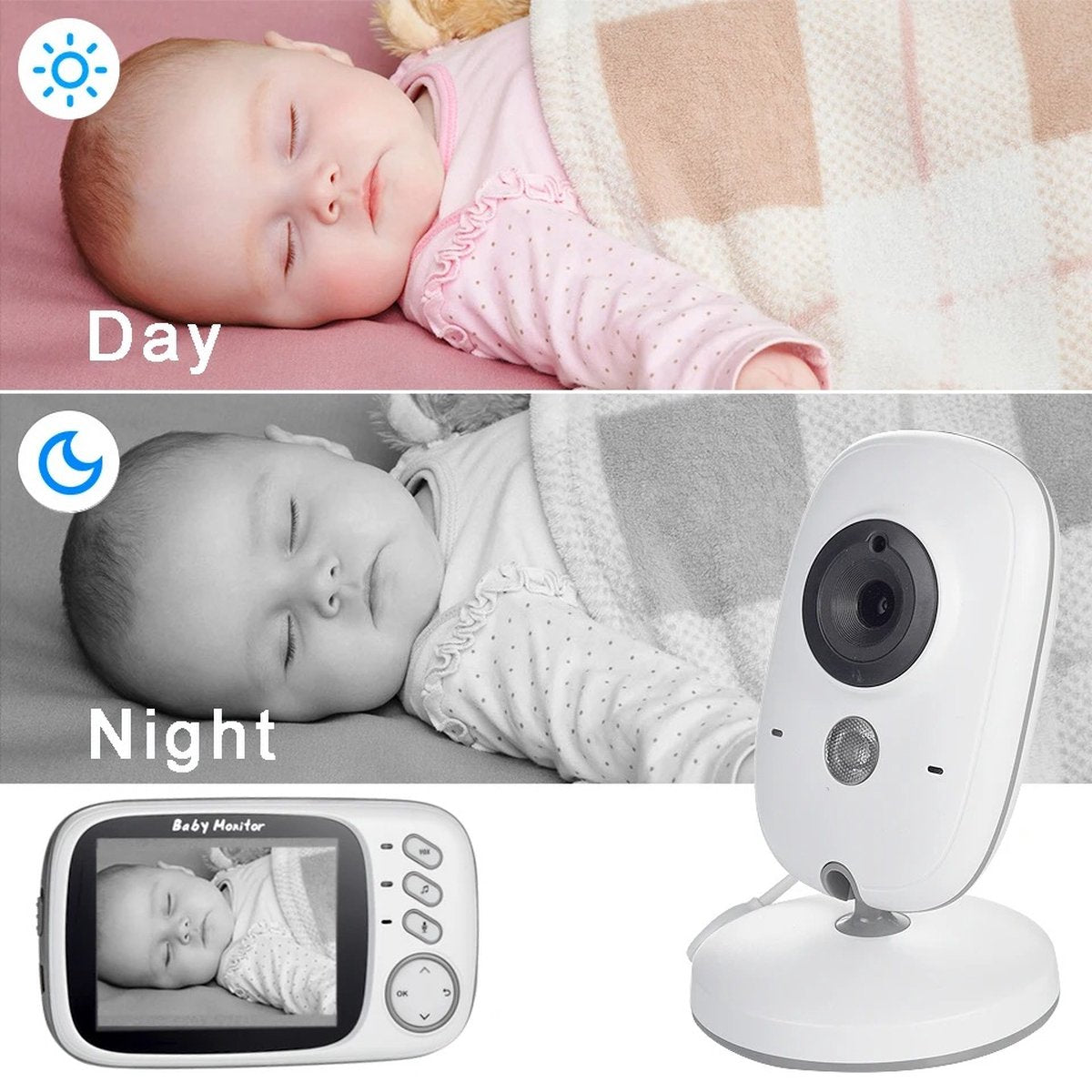 Babyfoon met Camera - 3.2 Inch Groot LCD scherm - 2-weg audio-functie - Video Babyphone met Kleurenmonitor- Premium Baby Monitor - Sterk Zendbereik - Temperatuurweergave - Wit