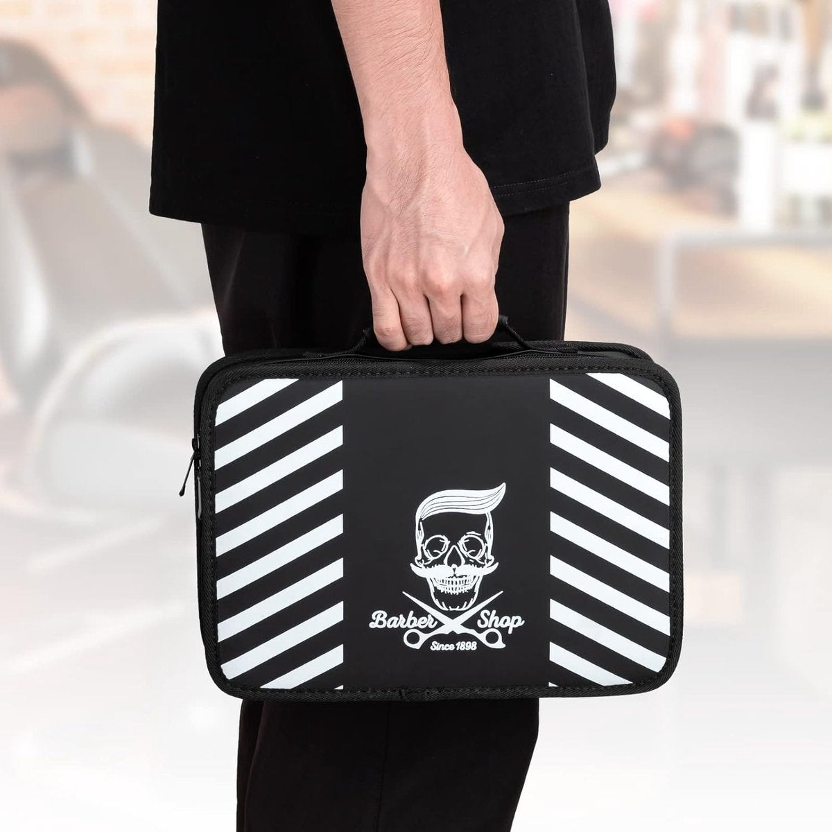 Hairdresser bag, fashion skull pattern barber bag, professional hair clip care kit, storage organizer, hairdresser tool bag for scissors, barber supplies