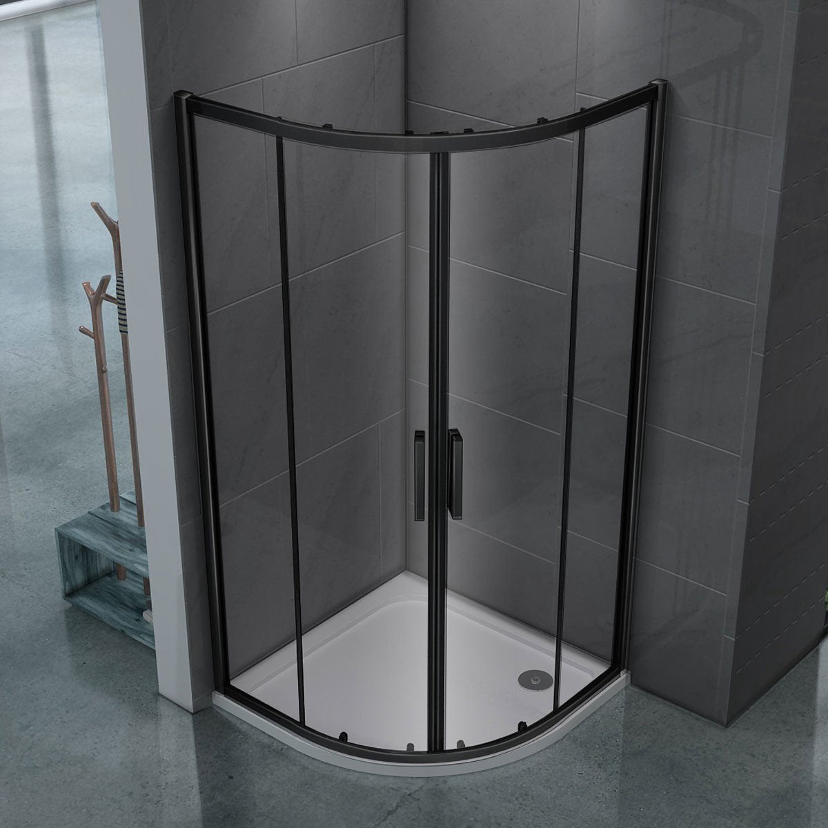 Diamond Line Enza - Douchecabine - 90x90x185 cm - Kwartrond - Mat Zwart - Schuifdeur - Hoekinstap