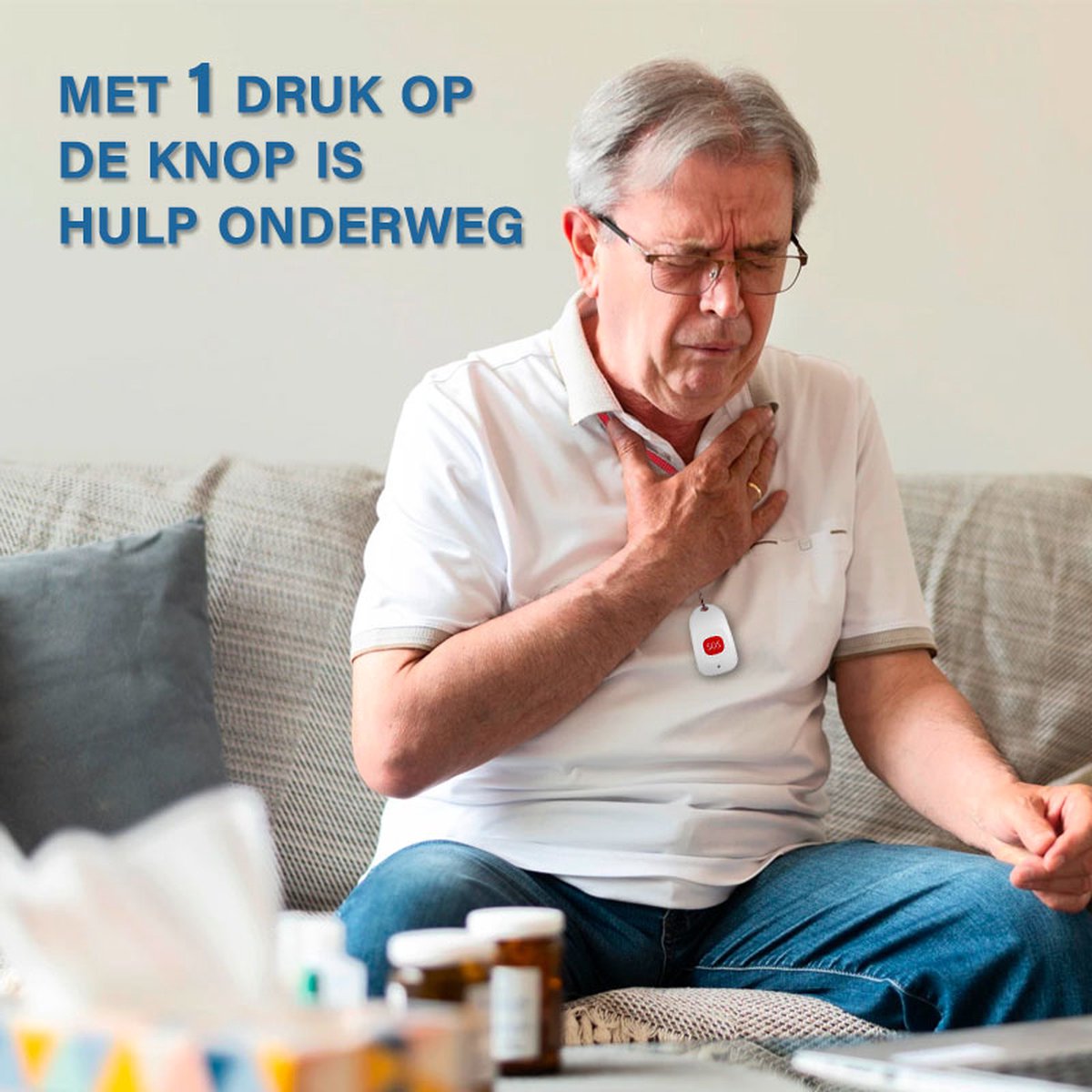 Alarmknop - SOS knop voor Senioren - Vaste Ontvanger - Senioren Alarm - Personenalarmering - Paniekknop - Persoonlijke Alarmen - Alarmknop Voor Ouderen en Hulpbehoevenden - Noodknop - Noodoproepknop