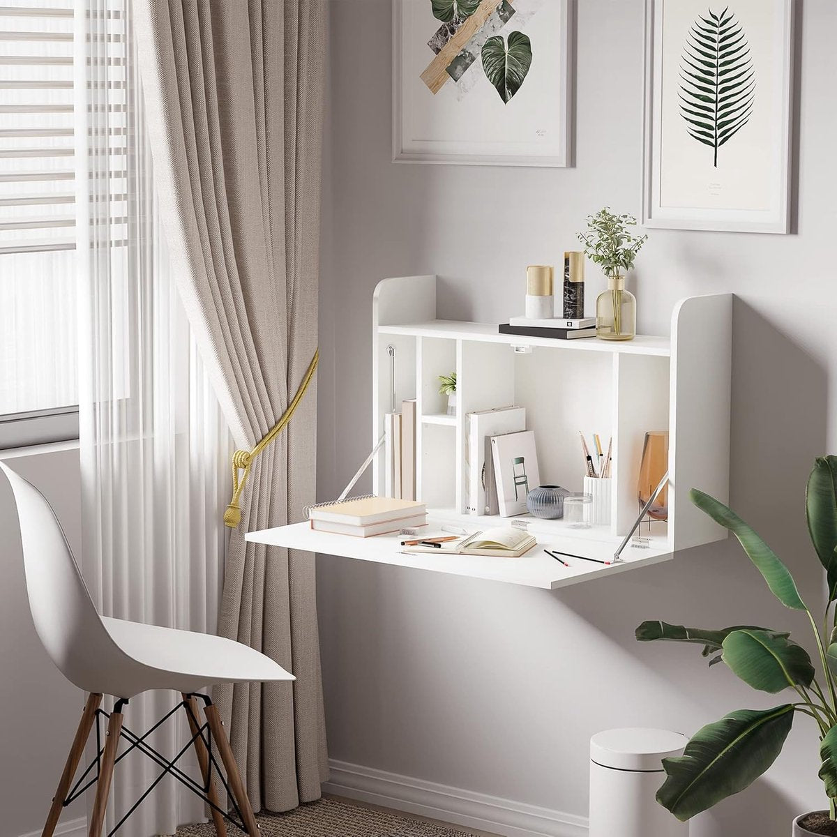 Wall-mounted desk, computer table and table, foldable, with storage, 77 x 20 x 41 cm