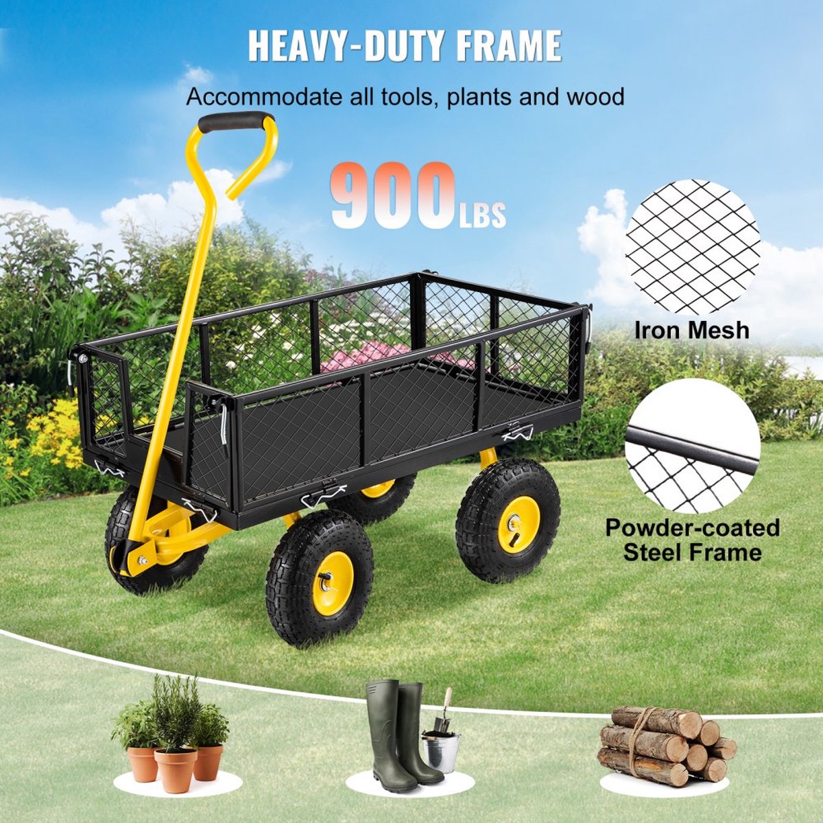 Opvouwbare Wagen Tuintrolley Transportwagen Strandkar Handkar 408 kg Apparatuurwagen Tuinwagen Apparatuurwagen Handwagen 96x51x22 cm