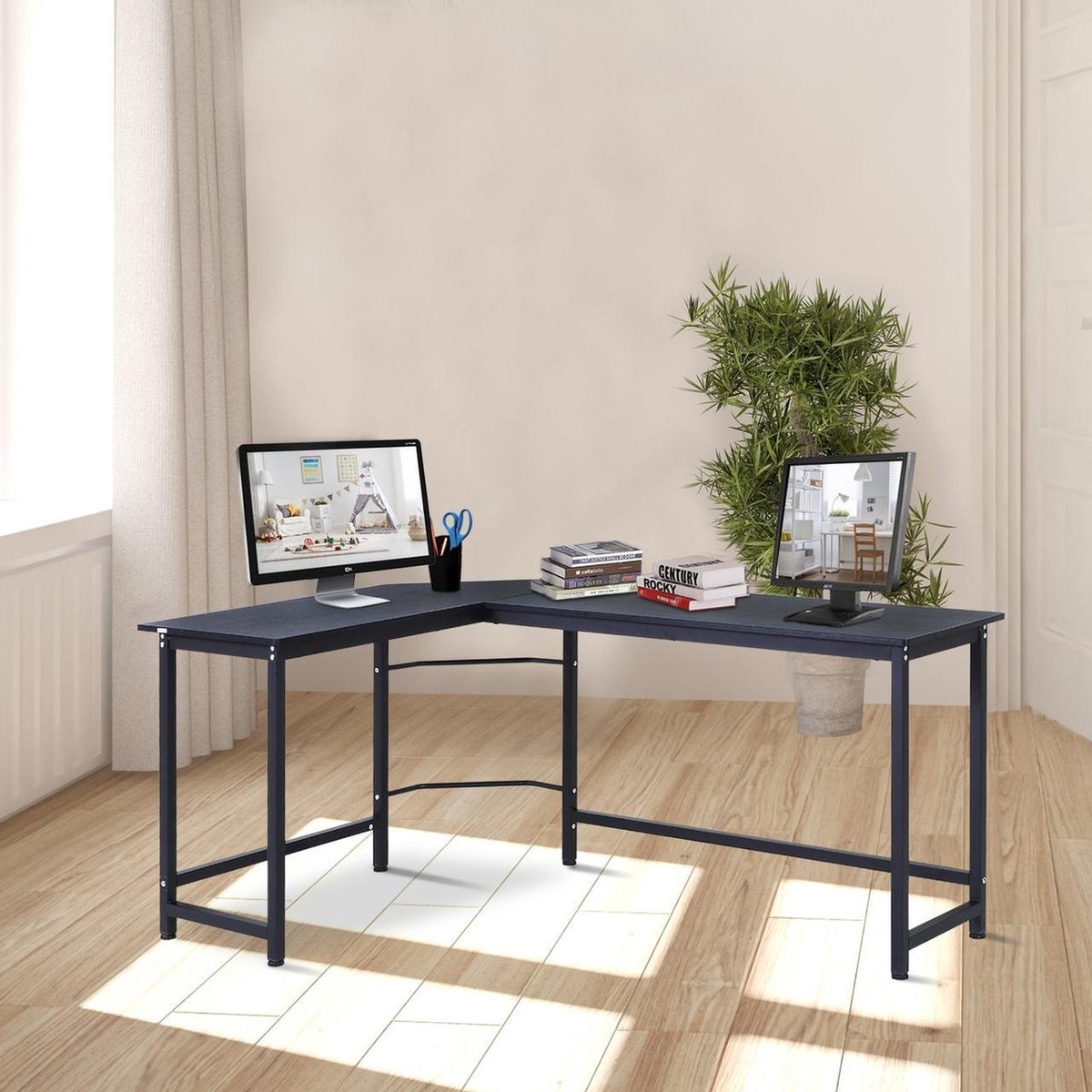 Corner Desk - Desk - Writing Desk - Computer Desk - Office Desk - Storage Space - 168 x 120 x 75cm - Black