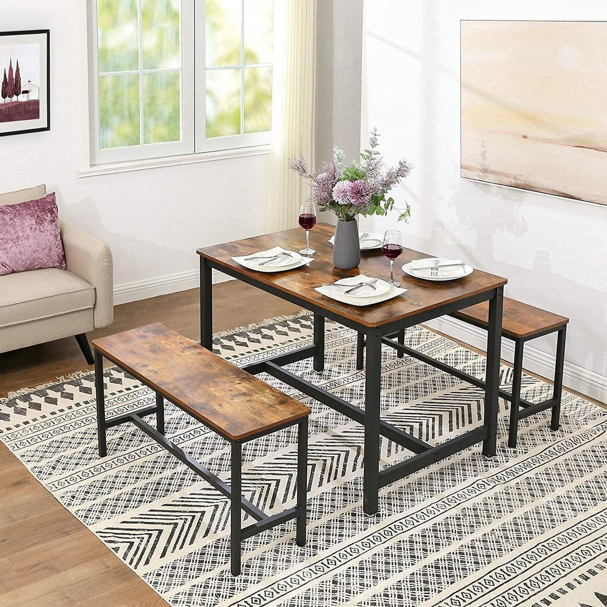 Benches for dining table - set of 2 - kitchen benches - 108 x 32.5 x 50 cm - vintage brown/black