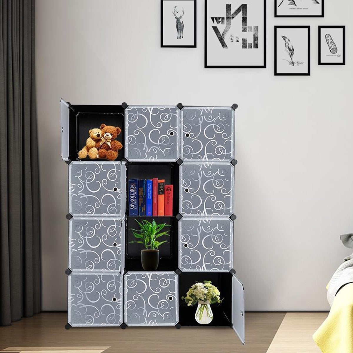 XL Modular Wardrobe - Large Wardrobe - Clothing and Shoe Storage - 12 Shelves & Rod - 145 x 110 x 46.5 cm