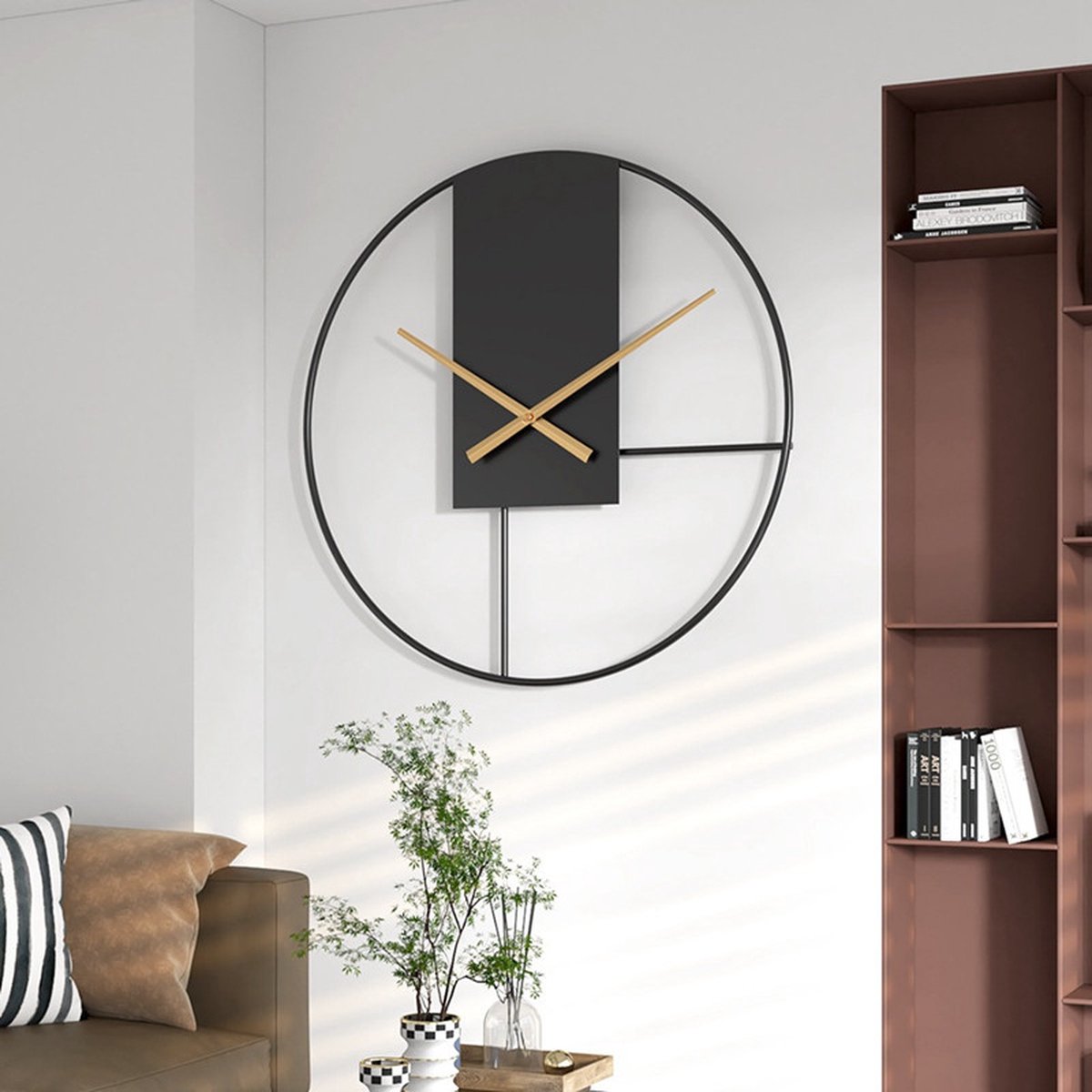 50cm Stijlvolle Scandinavische Metalen Wandklok met Stille Schoonheid-zwart/goud