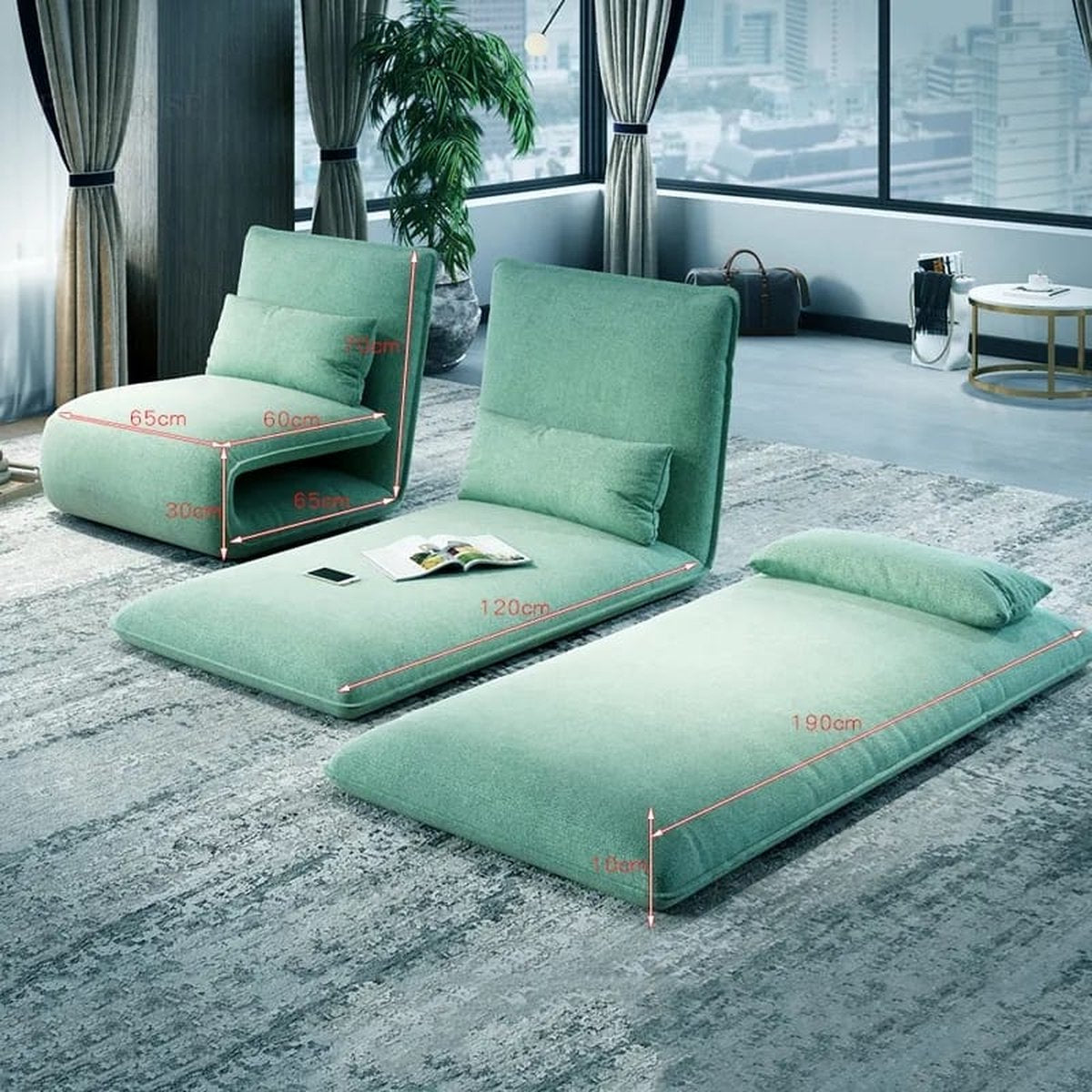 Luxury Sleeping Armchair Blue - Foldable with cushion - Armchair - Lounge chair - Chair bed - Small sofa bed - Small sleeper sofa - Guest bed - Guest chair - Lounge - Bedroom - Living room - Nursery - Trendy