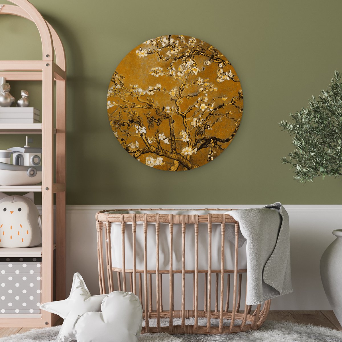 WallCircle® Wandcirkel 60x60 cm - Muurcirkel Amandelbloesem - Plant - Kunst - Van Gogh - Muurdecoratie woonkamer - Wanddecoratie slaapkamer - Kamer decoratie accessoires - Ronde schilderijen - Woonaccessoires cirkel binnen